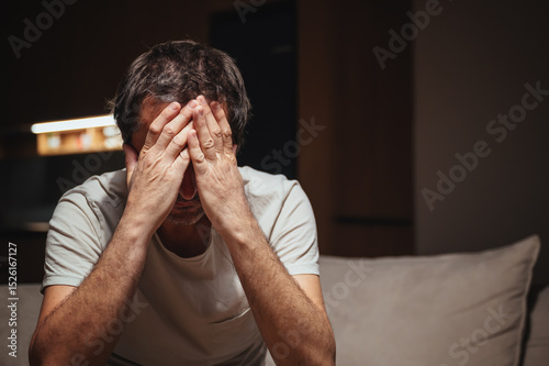 Disappointment, sadness and displeasure. Portrait of frustrated mature adult male. photo