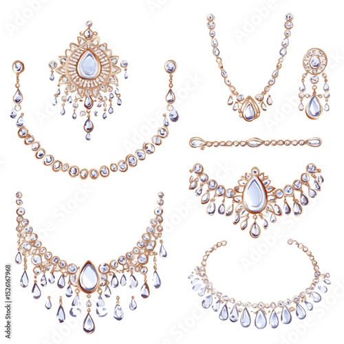 2D flat vector illustration of Bridal Jewelry Set, isolated on a white background.