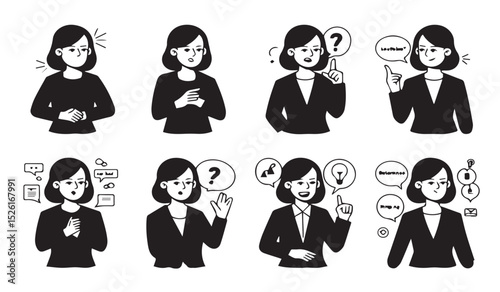 Businesswoman Silhouette Set: Expressions, Ideas, & Communication for Professional & Digital Concepts

