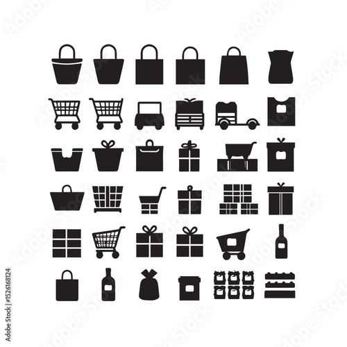 Shopping and delivery icon set black glyphs