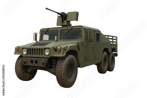 Military armored vehicle with mounted gun and rugged tires ready for action