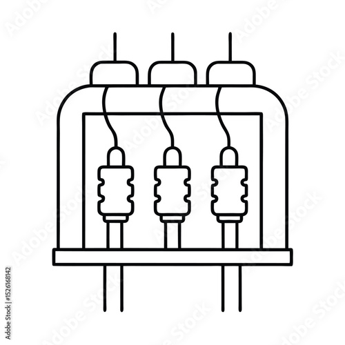 Simple black and white line art illustration of electrical transformer components