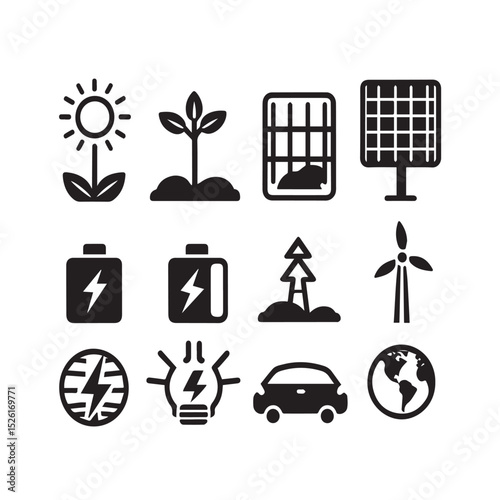 Renewable energy sources icons set for sustainability