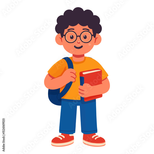 Vector illustration of smiling boy holding a book.