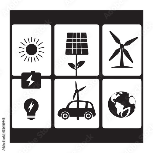 Renewable energy sources icons grid design