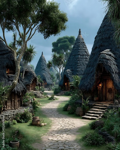 Cultural village homes with organic structures high resolution image