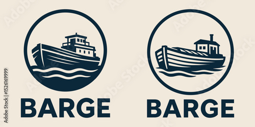 Two barge ship icons in circular frame, vector illustration.
