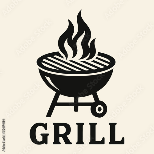 Barbecue grill with flame icon, vector illustration.