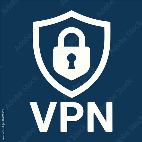 Vector VPN padlock icon inside shield for security theme.