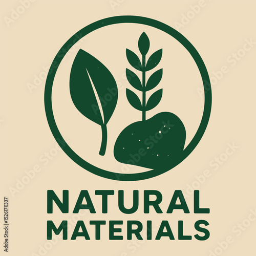 Green eco materials icon with leaf, vector illustration.