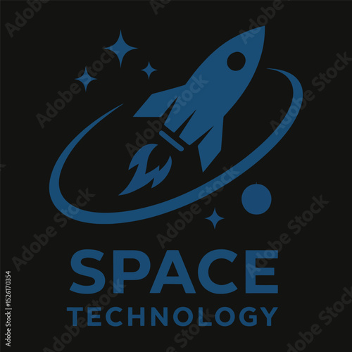 Space rocket flying around orbit, vector illustration.