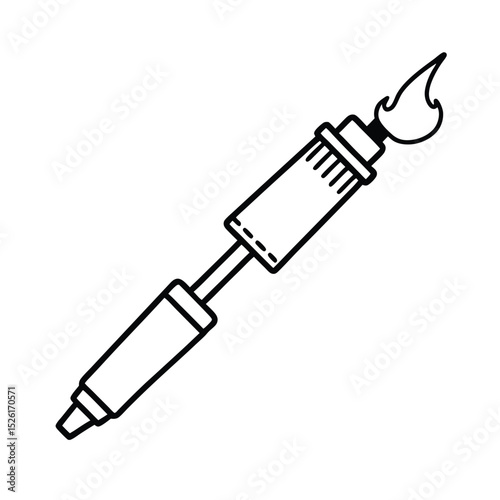 Simple line art depiction of a soldering iron with flame for electronics repair and diy projects