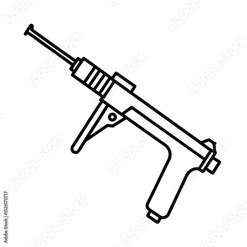 Simple line art illustration of a caulk gun tool commonly used for construction and home improvement projects