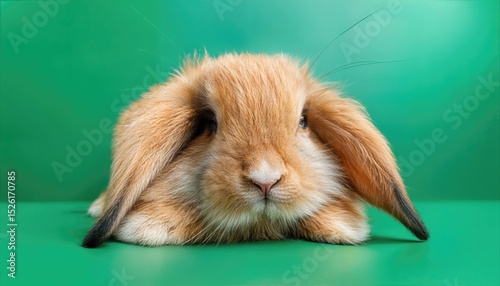 Adorable Holland Lop Rabbit Relaxing on Pastel Green Meadow with a Touch of Whimsy at Twilight