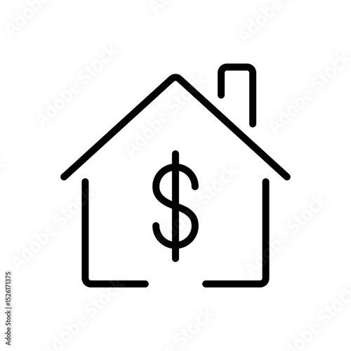 House with Dollar Sign Icon. Real Estate Investment, Home Value, Property Pricing, Financial Housing Concept, Line Style Vector Isolated