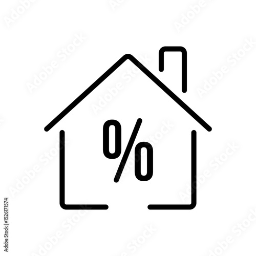 House with Percent Sign Icon. Mortgage Rate, Interest, Home Loan, Real Estate Financing Concept, Line Style Vector for Banking and Property Market Themes