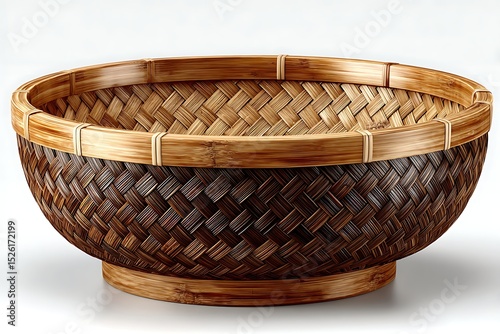 Artisan woven basket displayed on white surface Images