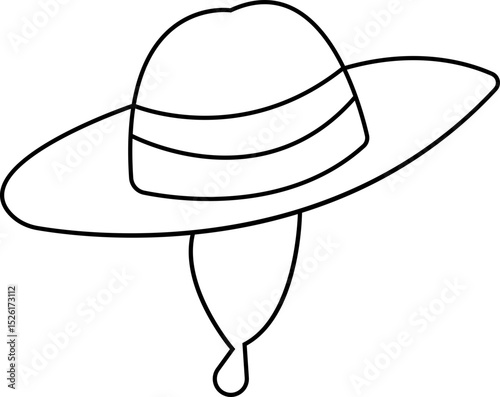 Elegant straw hat with wide brim and a decorative ribbon. A beach hat Summer fashion accessory for sun protection and style accessory element, for beach and vacation concept, Stylish Headwear,
