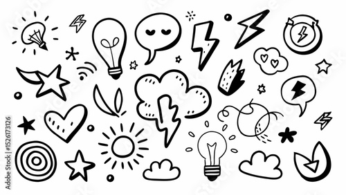 Hand-Drawn Doodle Elements Vector Set – Fun Sketch Icons for Creative Design
