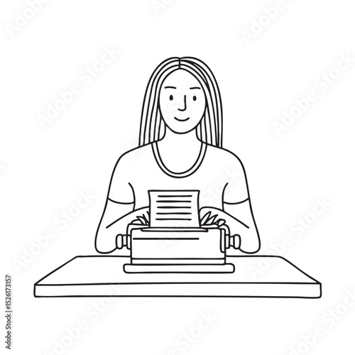 A person typing on a typewriter with paper inside, dynamic view