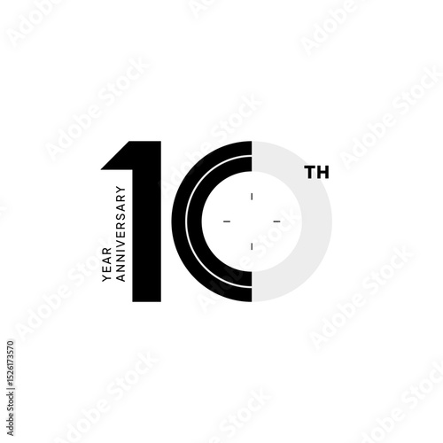 10th anniversary logo in a minimalist black and white design. Clean geometric style perfect for business milestones, professional branding, or corporate celebration materials. ceremony 10th year