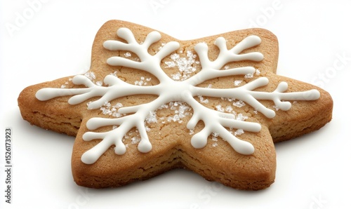 Star-shaped snowflake cookie, holiday baking, white background, festive treat