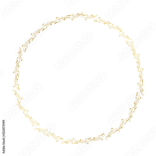 Elegant Gold Circle with Floral Design. Gold circle frame.