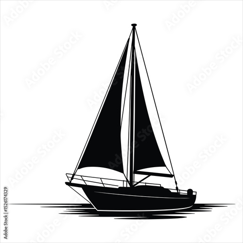 a classic sailing boat with tall mast and sails, floating on calm water