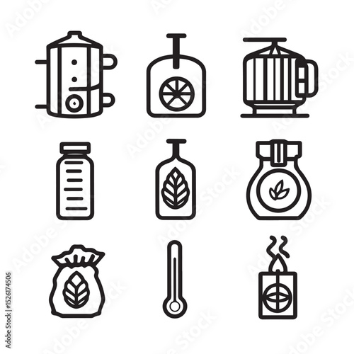 Essential oil production process icons set