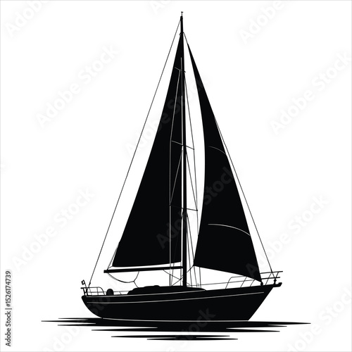 a classic sailing boat with tall mast and sails, floating on calm water