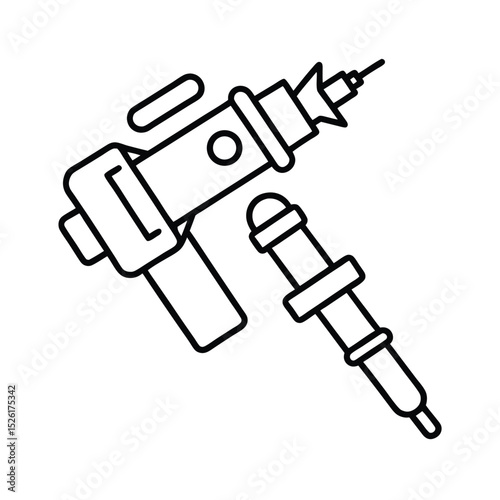 Tattoo machine with cartridge outline illustration in modern line art style