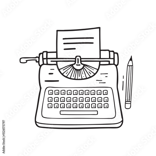 A typewriter with a pencil lying on top