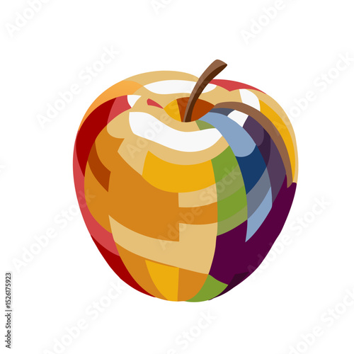 Apple with colorful design, vector illustration on transparent background