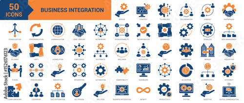 Business Integration icon collection set. Containing digital, technology, data, integration, business, system, management, synergy, service, productivity, synchronization icon. Simple flat vector