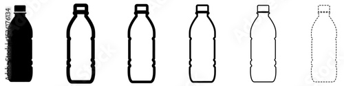 Plastic bottle icon. Set of black plastic bottles isolated on white background. Water bottle icon. Vector illustration.