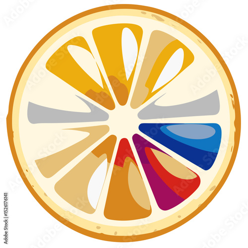 Lemon slice with colorful design, vector illustration on transparent background