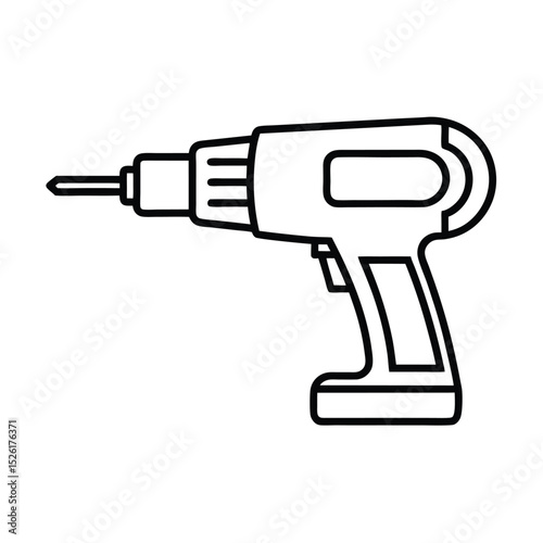 Vector illustration of a modern cordless drill for construction and diy projects in black line art