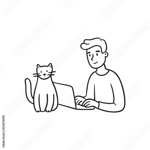 Typing with a cat seated next to the hand