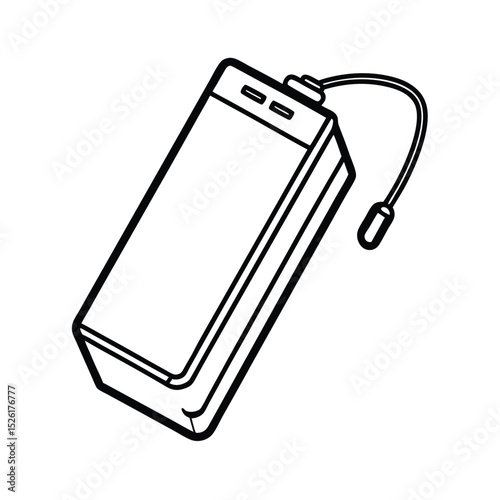 Vector illustration of a simple black and white power bank device with charging cable line art