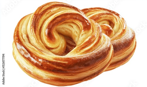 Two golden-brown pastries, swirl design, on white background; ideal for bakery website