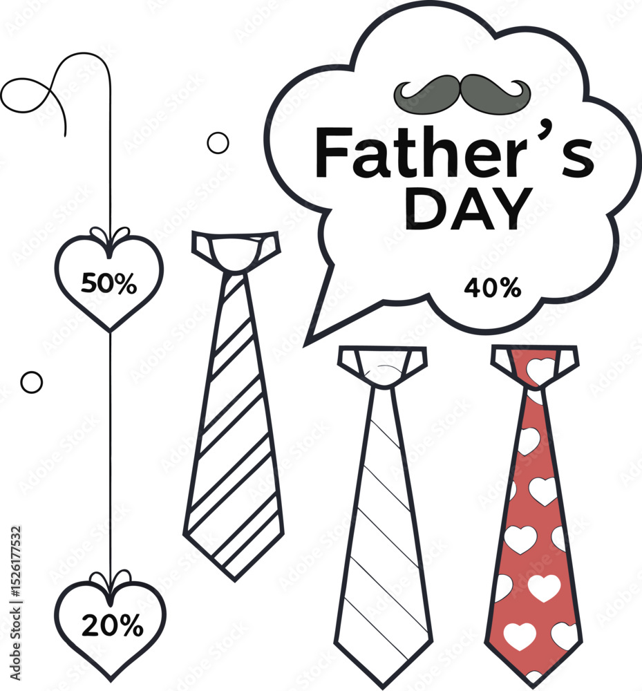 Obraz premium Heart-Shaped Tie Discount Banner for Father’s Day in Hyperrealistic 3D Style