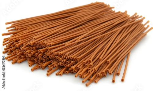 Whole wheat spaghetti pile, food photography, white background, culinary ingredient