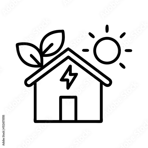 Eco-friendly house with leaves and sun representing sustainability  