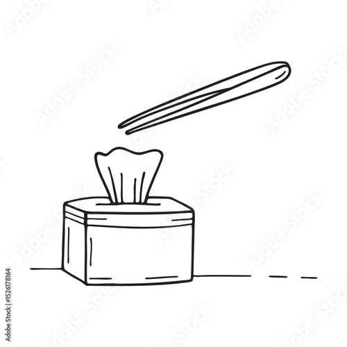 Tweezers resting close to a tissue box