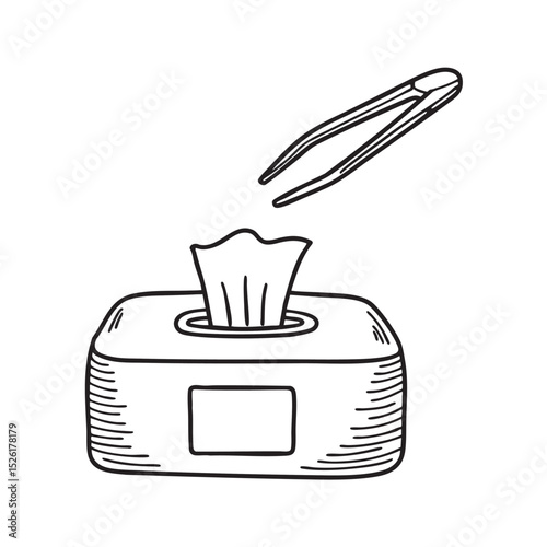 Tweezers beside a tissue container
