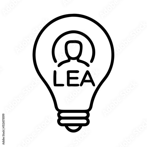 Light bulb with human figure and the text "LEA" inside  