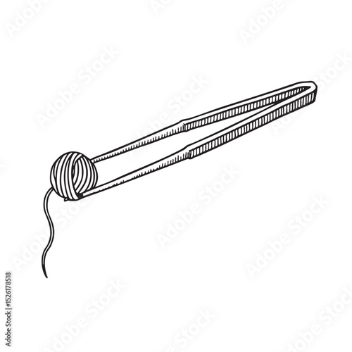 Tweezers with a thread caught in the tip
