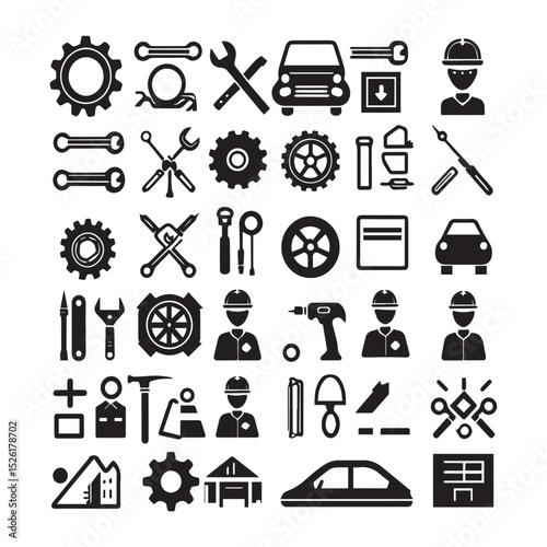 Mechanic tools and car repair icons set