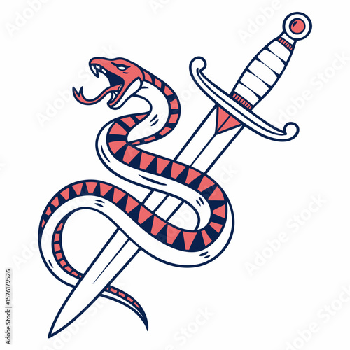 Traditional Tattoo Design Featuring a Snake Coiled Around a Dagger