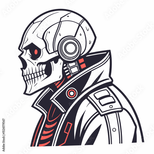 Cyberpunk Skeleton with Robotic Enhancements and Trench Coat Illustration